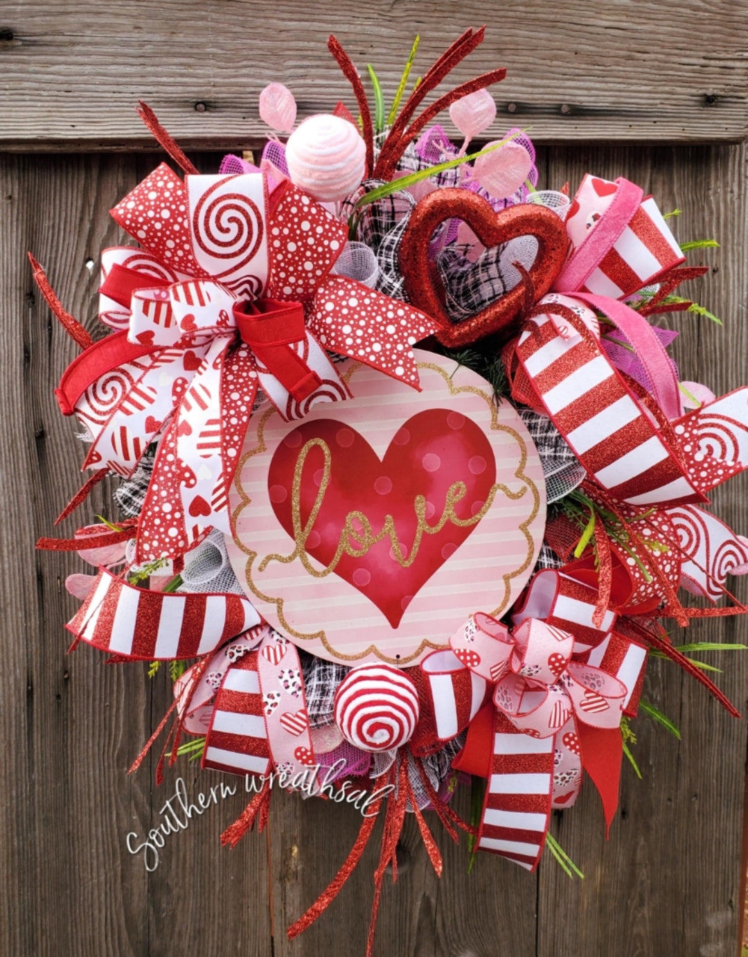 LOVE Pink, Red and Gold Valentines Day Door Wreath