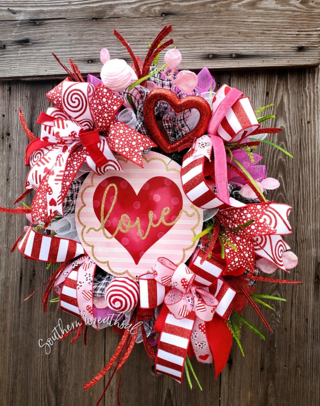 LOVE Pink, Red and Gold Valentines Day Door Wreath